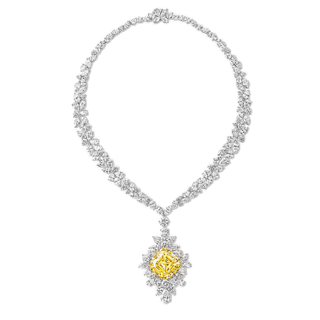 Yellow and White Diamond Necklace, Featuring a 53.94 ct Fancy Intense Yellow emerald cut diamond | Graff