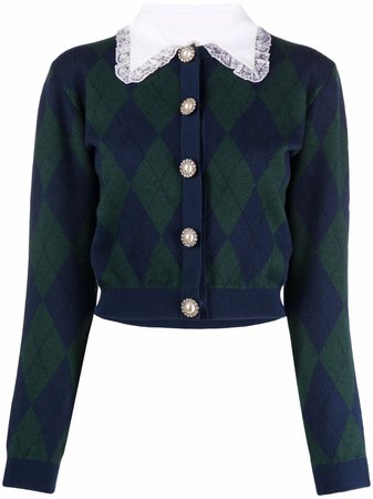 Shop Alessandra Rich detachable-collar argyle-knit cardigan with Express Delivery - FARFETCH