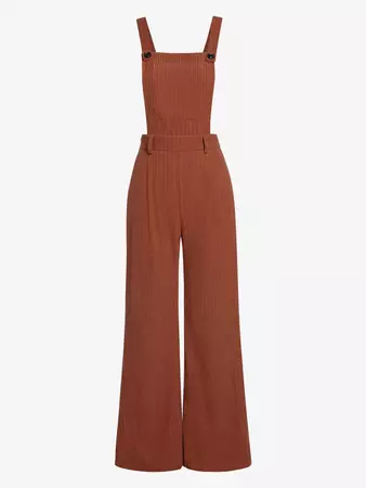 ZAFUL Women's Solid Color Casual Daily Pockets Corduroy Pleated Waist Pinafore Overalls Wide Leg Jumpsuit In DARK ORANGE | ZAFUL 2024