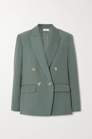 Double-breasted Woven Blazer - Gray green