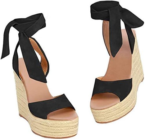 Amazon.com | Liyuandian Womens Platform Espadrille Wedges Open Toe High Heel Sandals with Ankle Strap Buckle Up Shoes Black | Platforms & Wedges
