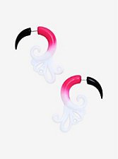 Pink Black & White Swirl Faux Tunnel Earrings