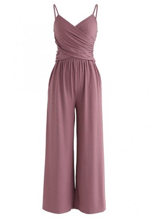 Crisscross Front Crop Cami Top and Wide Leg Pockets Pants Set in Berry - NEW ARRIVALS - Retro, Indie and Unique Fashion