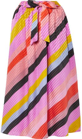 Audrey Striped Silk-jacquard Midi Skirt - Pink