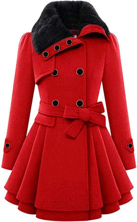 Amazon.com: Lemosery Women's Stylish Lapel Faux Fur Collar Wool Blend Long Sleeve Trench Coat Dress Coat: Clothing