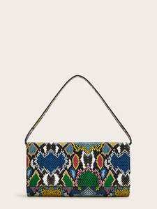 Color-block Snakeskin Print Baguette Bag – Chicberri