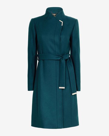 Long belted wrap coat - Teal | Jackets and Coats | Ted Baker UK
