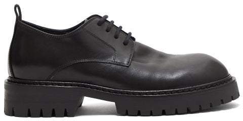 Lace Up Leather Derby Shoes - Womens - Black