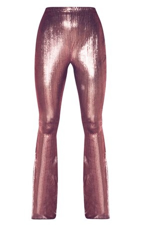 Pink Metallic Flared Trouser | Trousers | PrettyLittleThing USA