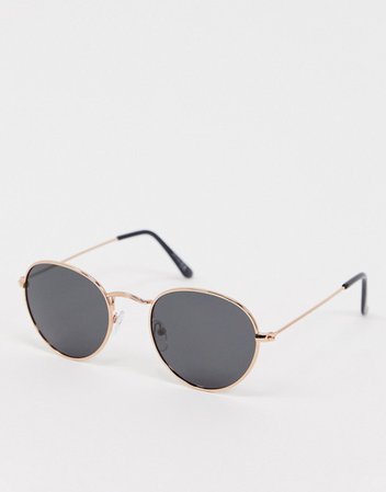 ASOS DESIGN metal round sunglasses with polarised smoke lens in rose gold | ASOS