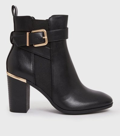 Black Buckle Block Heel Ankle Boots | New Look