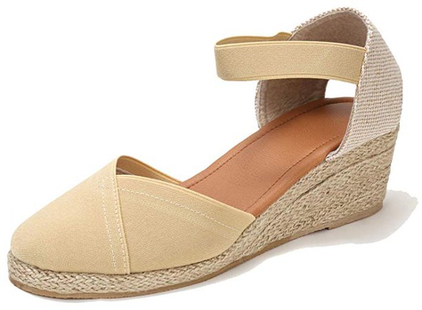 Amazon.com | U-lite Women's Close-toeAnkle-Strap Summer Outdoor Casual Wedges Sandals White8 Beige | Platforms & Wedges