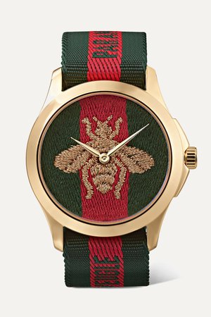 Gold Le Marché des Merveilles 38mm PVD-plated and striped canvas watch | Gucci | NET-A-PORTER