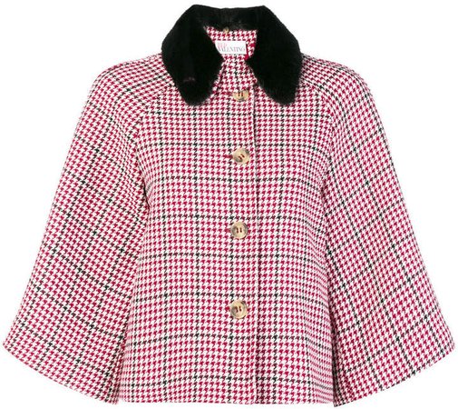 checkered print cape jacket