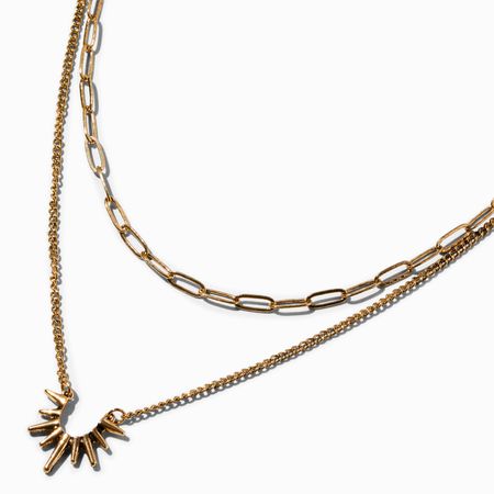Burnished Gold Paperclip & Starburst Pendant Multi-Strand Necklace | Claire's US
