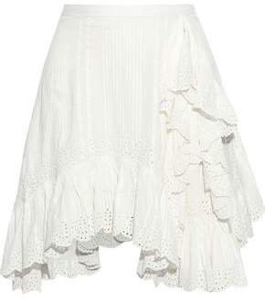 Ruffled Striped Broderie Anglaise Cotton Mini Skirt