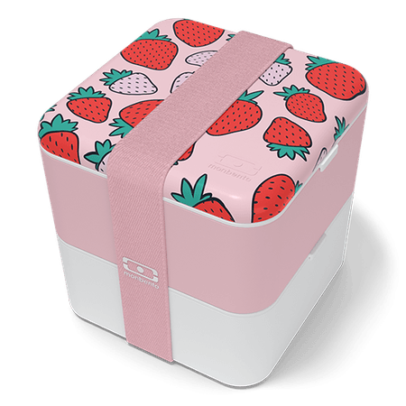 MB Square graphic Strawberry - the pink bento box with Strawberries