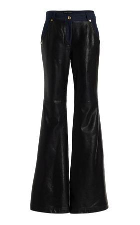 Paneled Leather And Denim Straight-Leg Jeans By Sergio Hudson | Moda Operandi