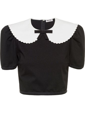 Shop Miu Miu scalloped-collar cropped blouse with Express Delivery - FARFETCH