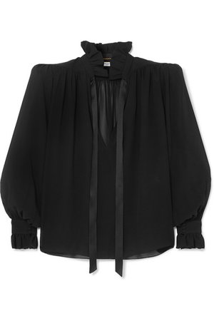 SAINT LAURENT | Pussy-bow silk-georgette blouse | NET-A-PORTER.COM
