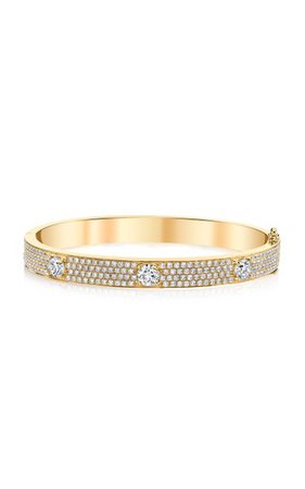 18k Gold Pave Oval Bracelet With Three Round Diamonds By Anita Ko | Moda Operandi