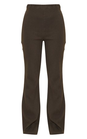 Khaki Woven Textured Skinny Flared Trouser | PrettyLittleThing USA
