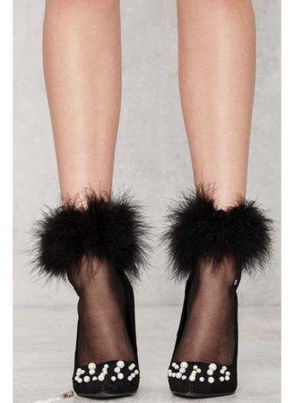 Black Fur Trim Sheer Sock