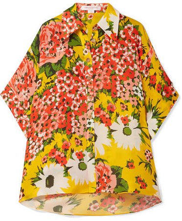 Oversized Floral-print Silk-organza Shirt - Yellow