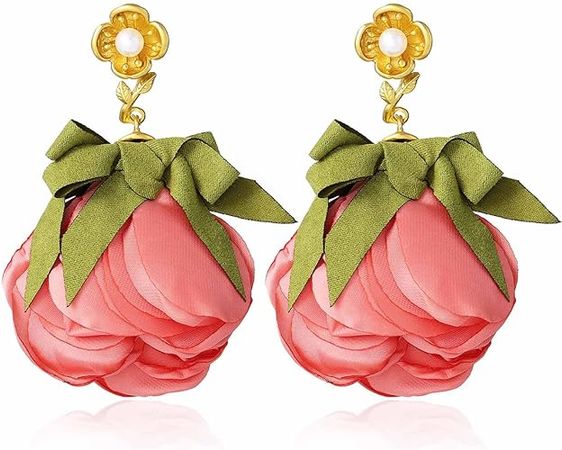 Amazon.com: Aksod Flower Earrings Hot Pink Large Floral Earrings Stud Big Lightweight Fabric Rose Dangle Earrings Statement Jewelry for Women and Girls (Pink): Clothing, Shoes & Jewelry
