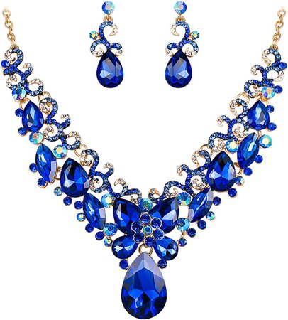 Amazon.com: BriLove Costume Fashion Necklace Earrings Jewelry Set for Women Crystal Teardrop Marquise Butterfly Filigree Enamel Statement Necklace Dangle Earrings Set Royal Blue Sapphire Color Gold-Toned: Clothing