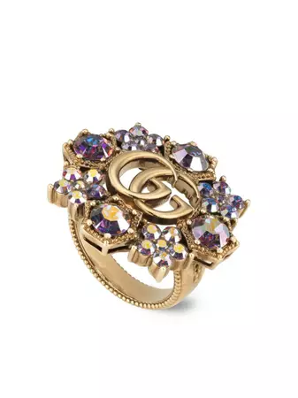 Gucci Double G crystal-embellished Flower Ring - Farfetch