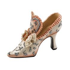 Pair of blue silk damask shoes with buckles