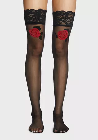Sheer Thigh Highs With Rose Design - Black/Red – Dolls Kill