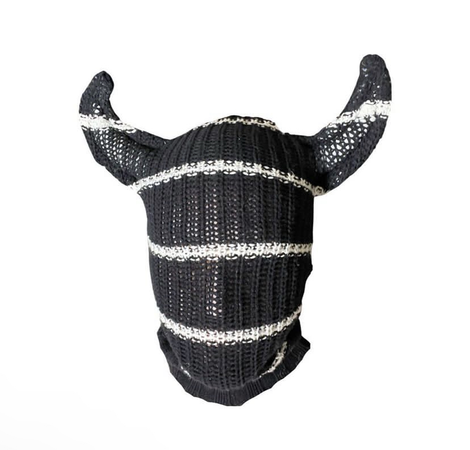 atrociousapparel devil horn black and white striped knit mask