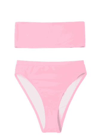 Bralette High Cut Bandeau Bikini PINK: Bikinis S | ZAFUL