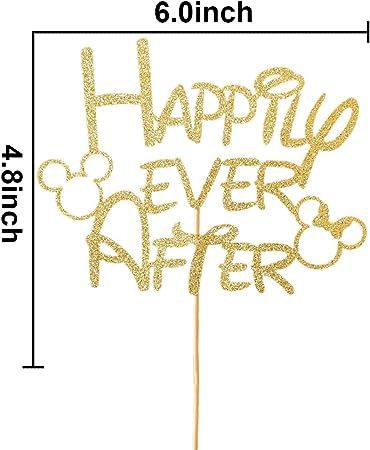 Amazon.com: Happily Ever After Cake Topper, Mickey and Minnie Themed Wedding Cake Toppers, Disney Wedding Party Decorations, Gold Glitter : Grocery & Gourmet Food