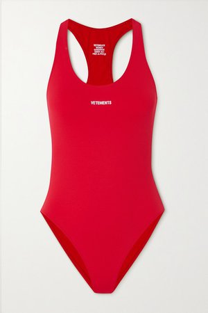 Cutout Printed Swimsuit - Red