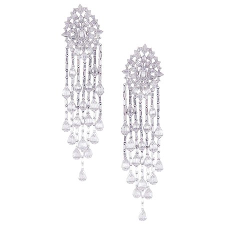 18 Karat White Gold Diamond Baguette Pear Burst Chandelier Dangling Earring For Sale at 1stDibs