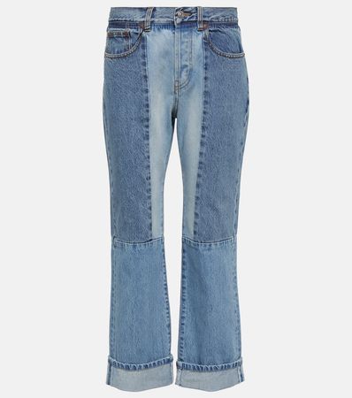Paneled High Rise Straight Jeans in Blue - Victoria Beckham | Mytheresa