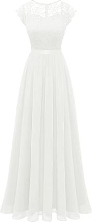 MUADRESS Women Lace Chiffon Long Bridesmaid Formal Party Dress Evening Gowns White M at Amazon Women’s Clothing store