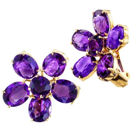 Retro 1950s Amethyst And Yellow Gold Clip-On Earrings