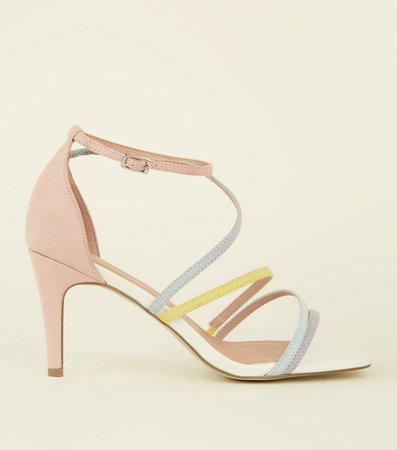 Wide Fit White Pastel Strappy Square Toe Sandals | New Look