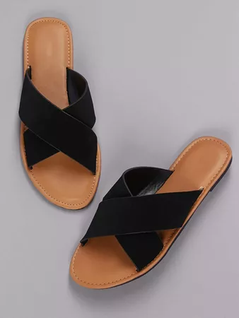 Overlap Open Toe Flat Slide Sandals | SHEIN USA