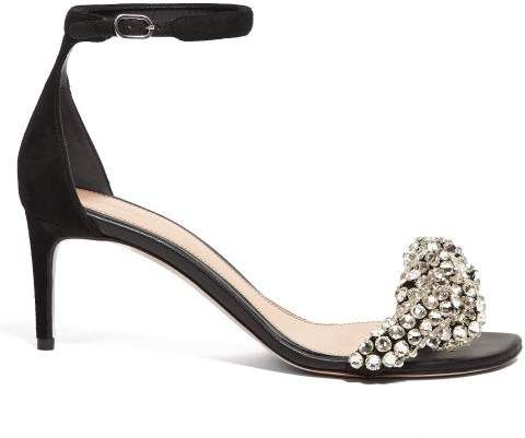 Crystal Embellished Suede Sandals - Womens - Black