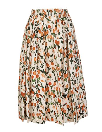 Tulip-print Pleated Skirt