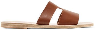 Apteros Cutout Leather Slides - Brown