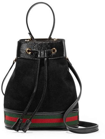 Ophidia Small Textured Leather-trimmed Suede Bucket Bag - Black