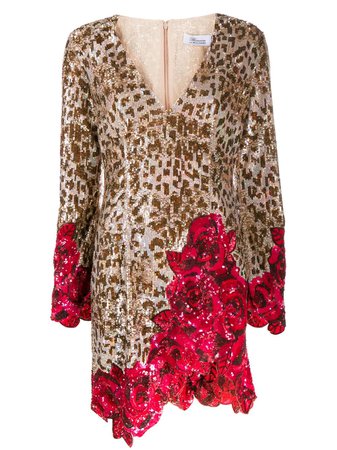 Blumarine leopard print mini dress brown & red 16408 - Farfetch
