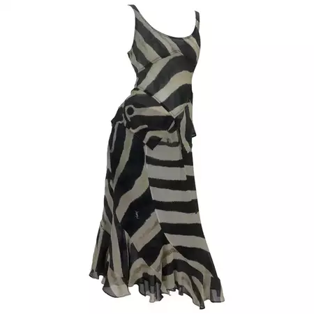 Tom Ford for Yves Saint SS 2002 Laurent Animal Printed Silk Chiffon Dress Set L For Sale at 1stDibs