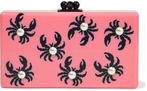 Jean Faux Pearl-embellished Printed Acrylic Box Clutch